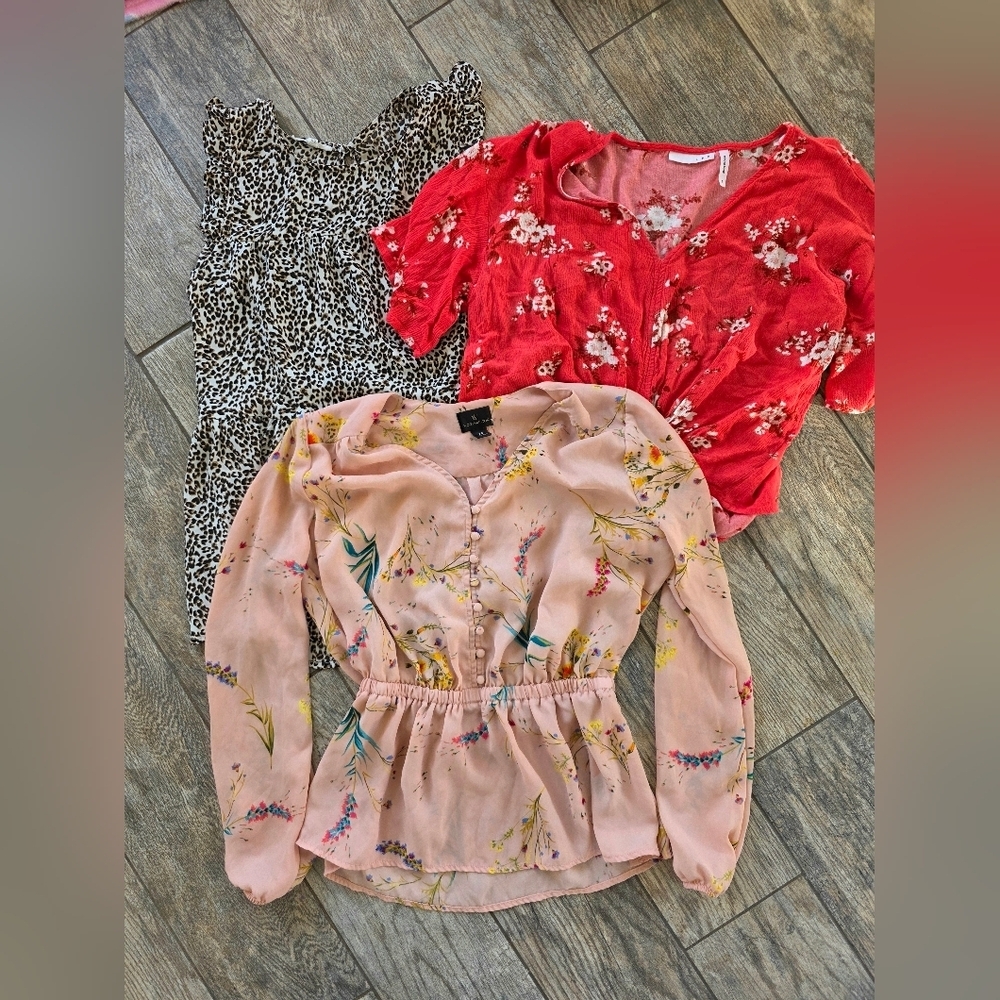 Bundle Lot Womens Top Shirt Blouse XS Leopard Floral
